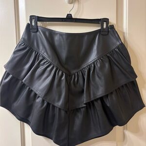 NWOT Black Faux Leather Ruffle Skirt